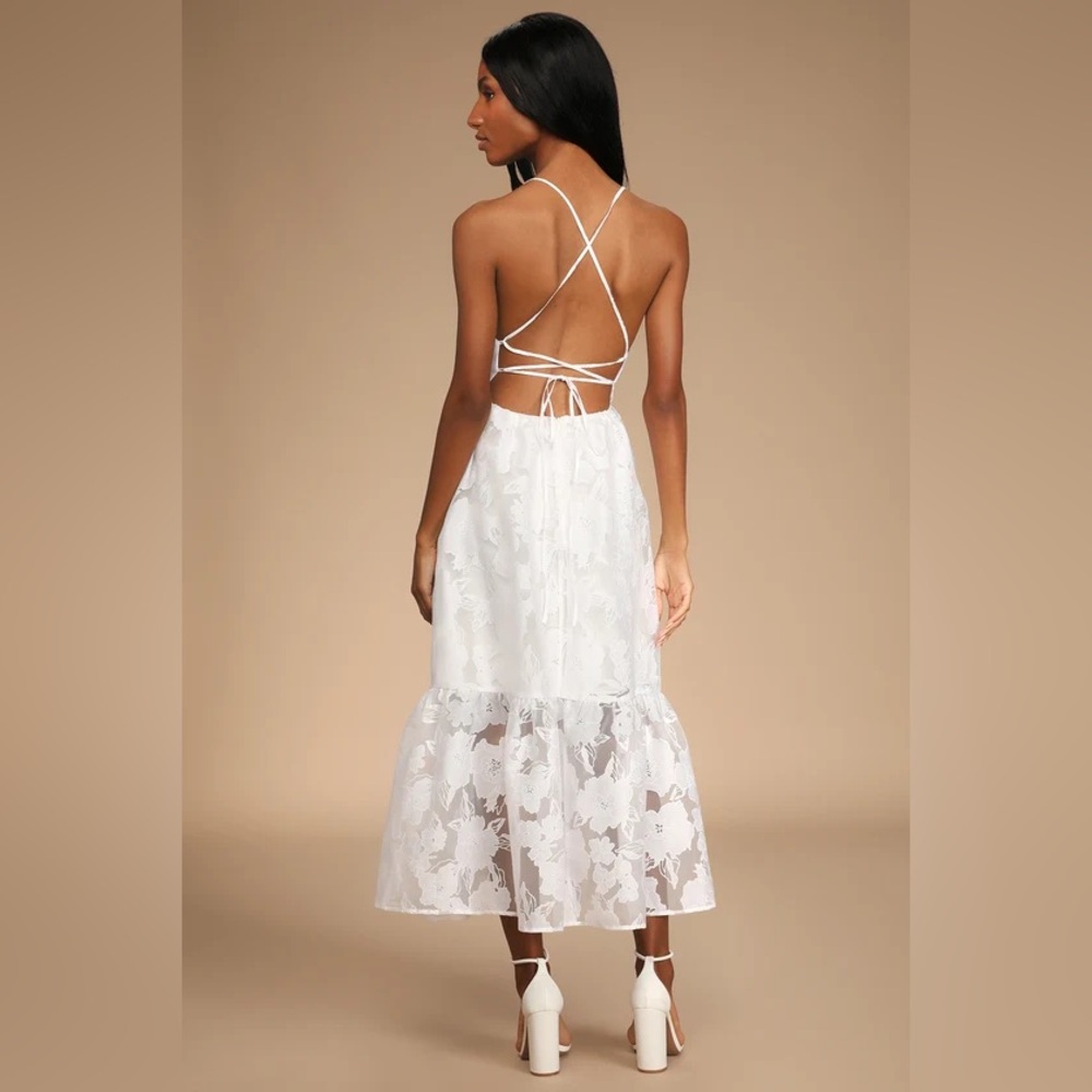 Lulus Feeling Like Forever White Jacquard Organza
Lace-Up Midi Dress - Picture 2 of 6